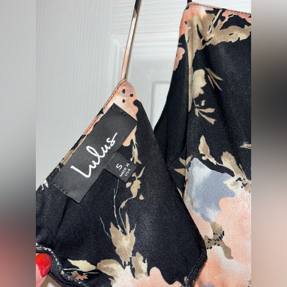 😍NWT😍 LULUS GARDEN GETAWAY BLACK FLORAL PRINT SLIP DRESS - Picture 8 of 9